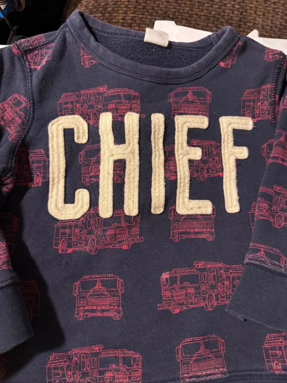 Baby Gap Fire Truck Rescue Sweatshirt Size 2T | “CHIEF” Graphic Toddler Pullover
